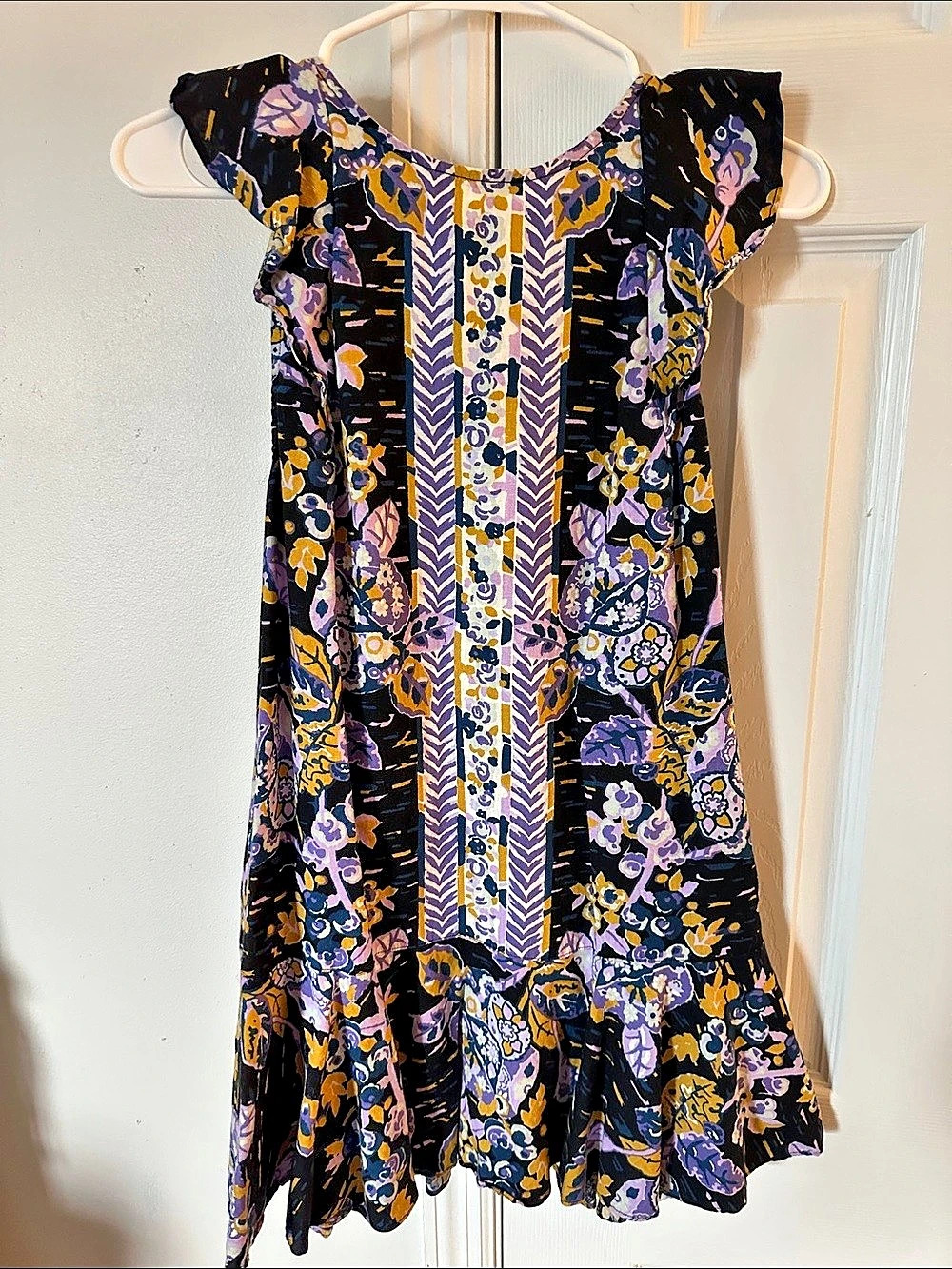 Free People This Is Everything Printed Mini Dress Black & Purple Medium
